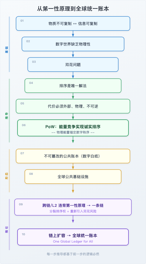 从物质与信息的根本差异到全球统一账本的完整逻辑链